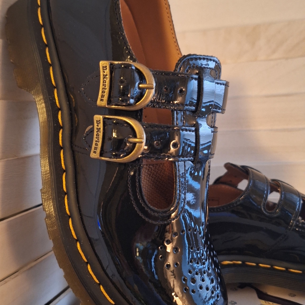 NWOT Dr. Martens Black Patent Leather Double-Strap Mary Jane Loafers - Picture 3 of 8